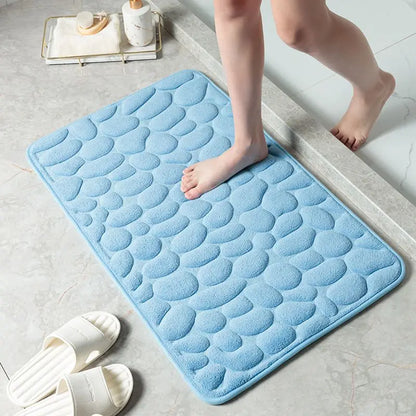 Cobblestone Embossed Home Bath Mat Bathroom Carpet Water Absorption Non-slip Memory Foam Absorbent Washable Rug Toilet Floor Mat