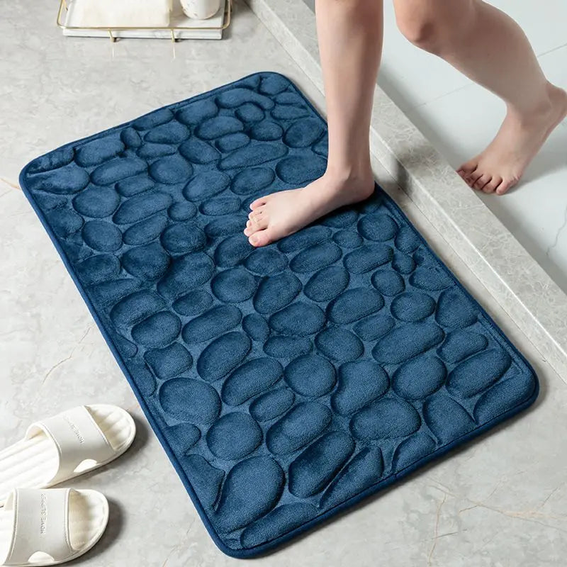 Cobblestone Embossed Home Bath Mat Bathroom Carpet Water Absorption Non-slip Memory Foam Absorbent Washable Rug Toilet Floor Mat