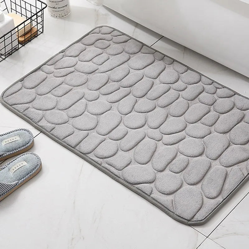 Cobblestone Embossed Home Bath Mat Bathroom Carpet Water Absorption Non-slip Memory Foam Absorbent Washable Rug Toilet Floor Mat