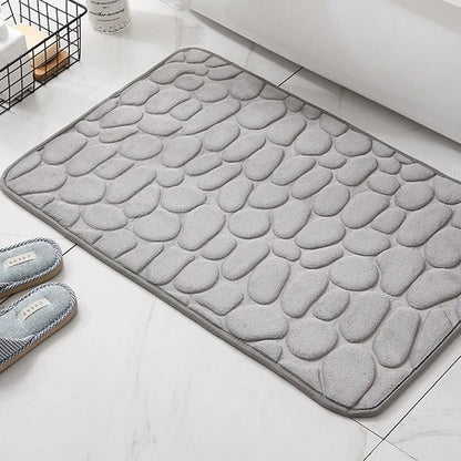 Cobblestone Embossed Home Bath Mat Bathroom Carpet Water Absorption Non-slip Memory Foam Absorbent Washable Rug Toilet Floor Mat