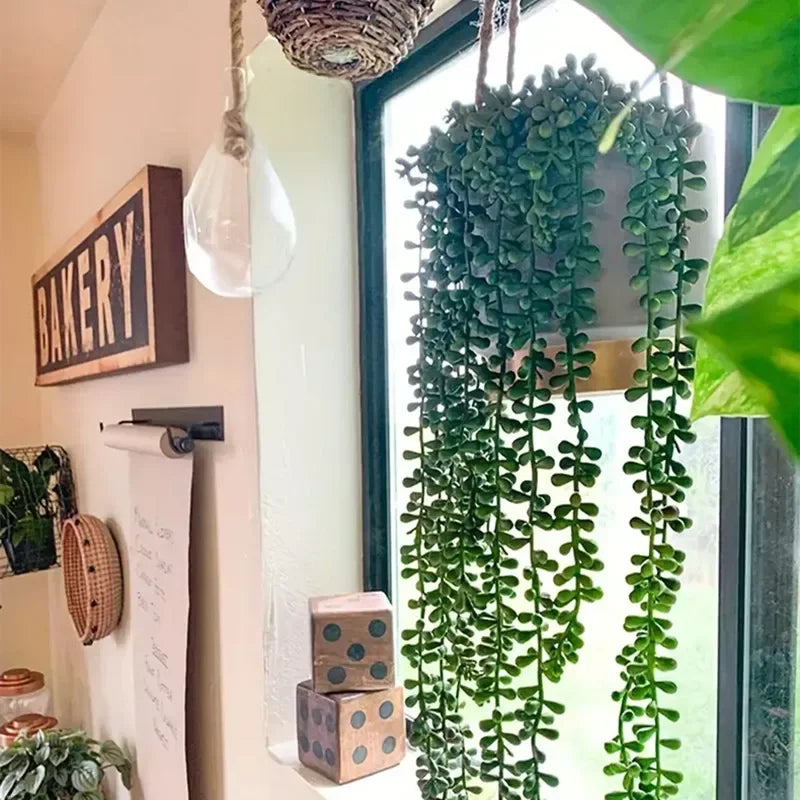 Lifelike Artificial Lush Hanging Succulents Home Wedding Green Plant Wall Hanging Vine Decorative Plant Wall Balcony Outdoor