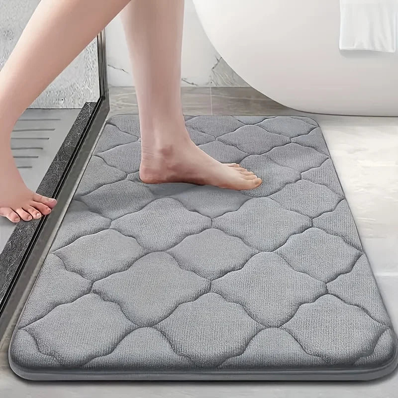 Non-Slip Bathroom Mat with Thick Memory Foam - Absorbent Polyester Floor Pad for Toilet Entrance Slow Rebound Sponge
