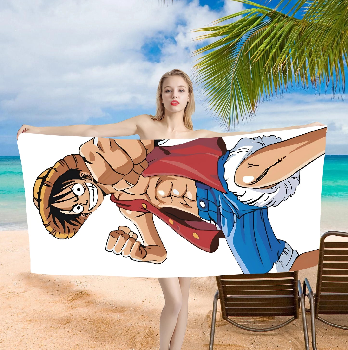 One Piece Luffy Bath Towel - Anime Design, Soft Absorbent, Perfect for Fans, Adds Adventure to Your Beach Days