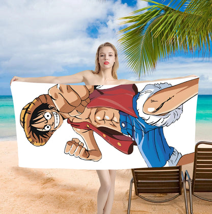 One Piece Luffy Bath Towel - Anime Design, Soft Absorbent, Perfect for Fans, Adds Adventure to Your Beach Days