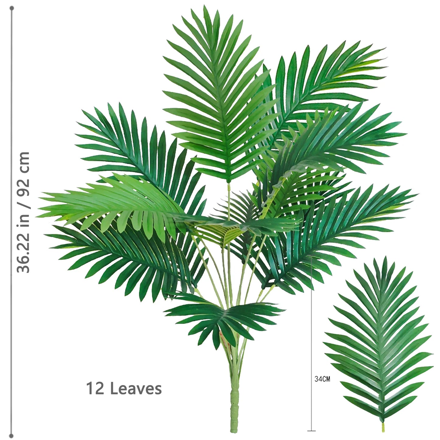 66-125cm（49.2in） Artificial Palm Tree Tropical Fake Plant Green Plastic Palm Leaf Branches Suitable for Home Garden Decoration