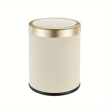1 fashionable circular top garbage bin with gold edge - durable, stylish storage essential household garbage basket