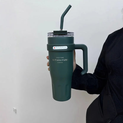 2025 New Sitarayuri Large Capacity 304 Stainless Steel Inner Handle Cup Office Insulation Cold Straw Cup Daily Drinking Cup