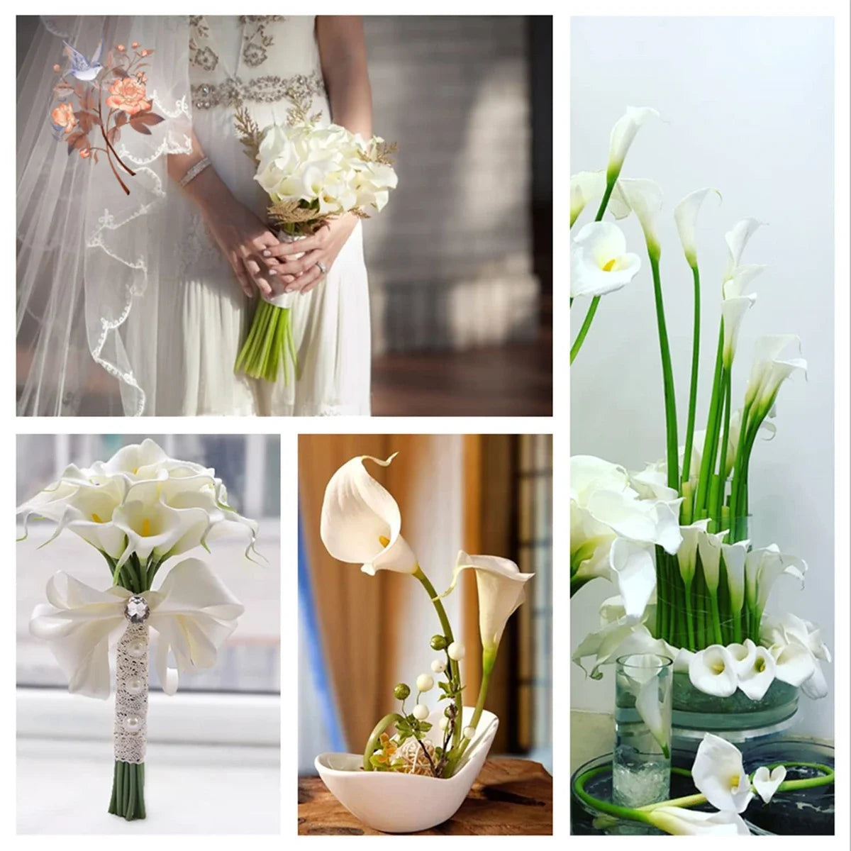 10Pcs White Calla Lily Artificial Flowers for Bridal Wedding Bouquet Real Touch PU Calla Fake Flower Home Bedroom Table Decor