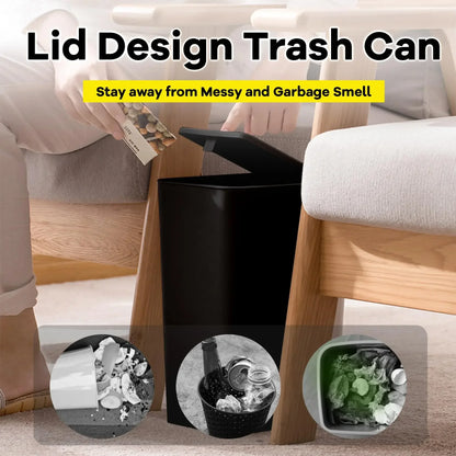 Small Trash Can 10L Press Lid Bathroom Bedroom Living Room, Pop-up Cover Plastic Waste Bin, Compact Trash Bin for Home Office