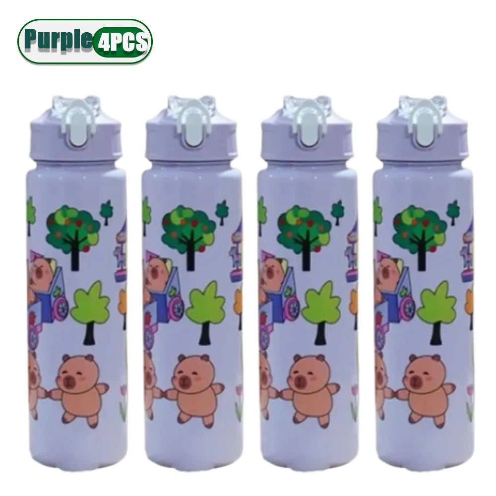 1/2/4PCS 750ml Capybara Straw Mug Cute Kids Water Bottle with Adjustable Strap Portable Cartoon Design School Student Drinkware