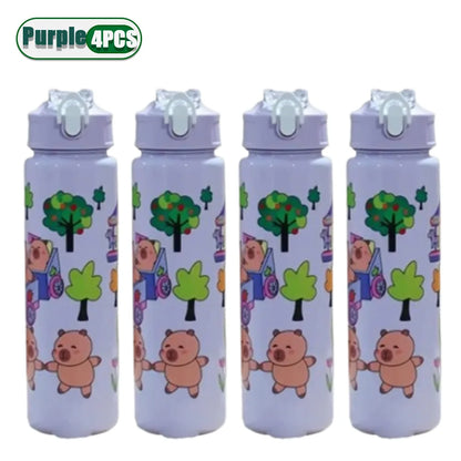 1/2/4PCS 750ml Capybara Straw Mug Cute Kids Water Bottle with Adjustable Strap Portable Cartoon Design School Student Drinkware
