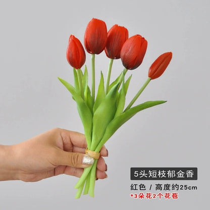 5pcs/Bouquet New Silicone Tulip Artificial Flower 40cm Real Touch Fake Plant B For Wedding Decoration Home Garen Acceeeories