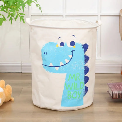 Animal Laundry Toys Organizer Basket Large Cartoon Canvas Barrel Basket Clothes Organizer Kids Toys Basket With Handle
