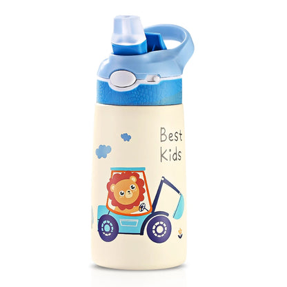 400ML Kids Water Bottle Cartoon Animal Children's Cup With Straw Stainless Steel Vacuum Flacks Thermos Bottle Thermal Mug Cups