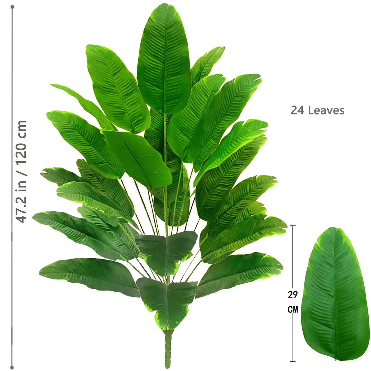 60-90-120cm（47.2in) Artificial Tropical Palm Tree Fake Banana Plant Leaves Real Touch Strelitzia Plastic Plant for Home Garden