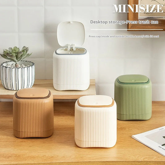 Desktop Trash Can with Lid In/Outside Double barrels Garbage Waste Bin Organizer Bedroom Office Desk Storage Box Durable Plastic