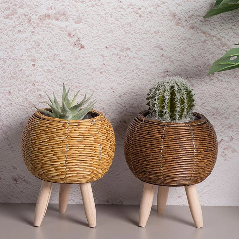Vine Woven Wooden Frame Flower Stand As A Souvenir For Home Decor Indoor Decoration Desktop Green Ivy Succulent Potted Plant