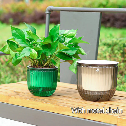 Self Watering Hanging Planters Indoor Flower Pot Outdoor Hanging Basket Plant Hanger with 3Hooks Drainage Hole Home Garden Decor