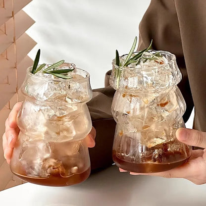 Glass Drinkware Cold Coffee Cups Latte Coffee Glass Iced Juice Milk Water Bottle Aesthetic Cup Wine Cocktail Glass כוסות לקפה קר