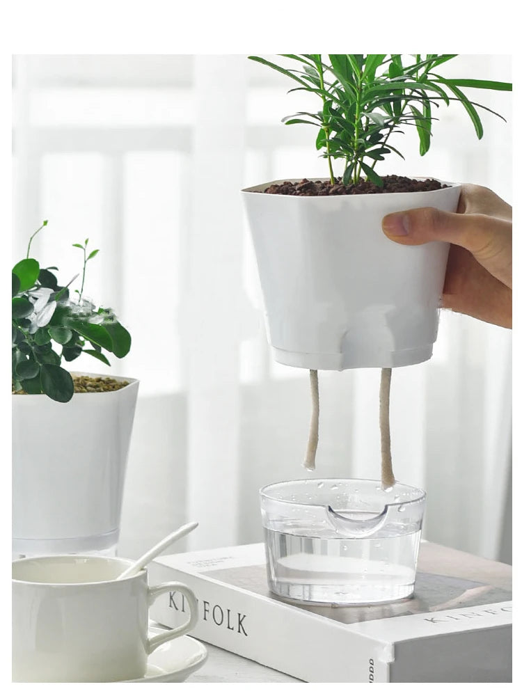 Transparent Plastic Self Watering Plant Pots Lazy Hydroponic Water Absorbing Flower Pot For Succulent Plant Flowerpot Garden