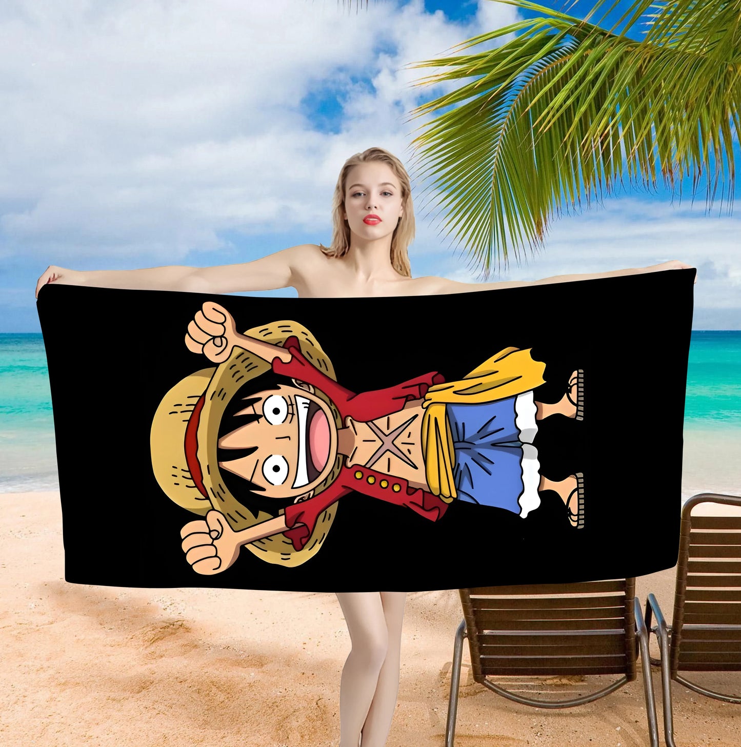 One Piece Luffy Bath Towel - Anime Design, Soft Absorbent, Perfect for Fans, Adds Adventure to Your Beach Days