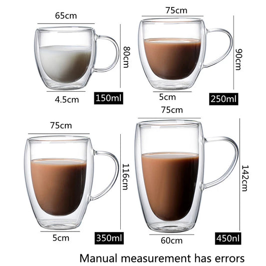 150/250/350/450ml Heat Resistant Double Wall Coffee Cup Transparent Glass Whiskey Tea Milk Cups Cold Beverage Wine Mug Drinkware