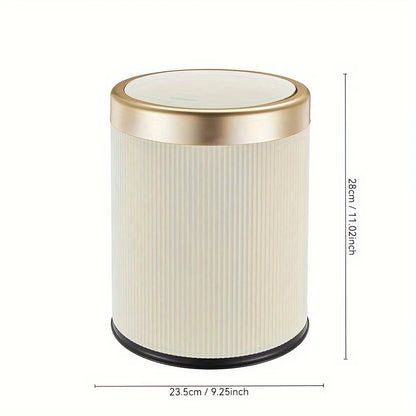 1 fashionable circular top garbage bin with gold edge - durable, stylish storage essential household garbage basket