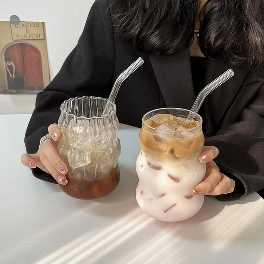 Glass Drinkware Cold Coffee Cups Latte Coffee Glass Iced Juice Milk Water Bottle Aesthetic Cup Wine Cocktail Glass כוסות לקפה קר