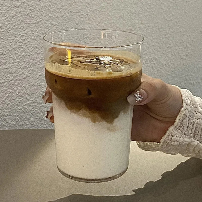 Glass Drinkware Cold Coffee Cups Latte Coffee Glass Iced Juice Milk Water Bottle Aesthetic Cup Wine Cocktail Glass כוסות לקפה קר