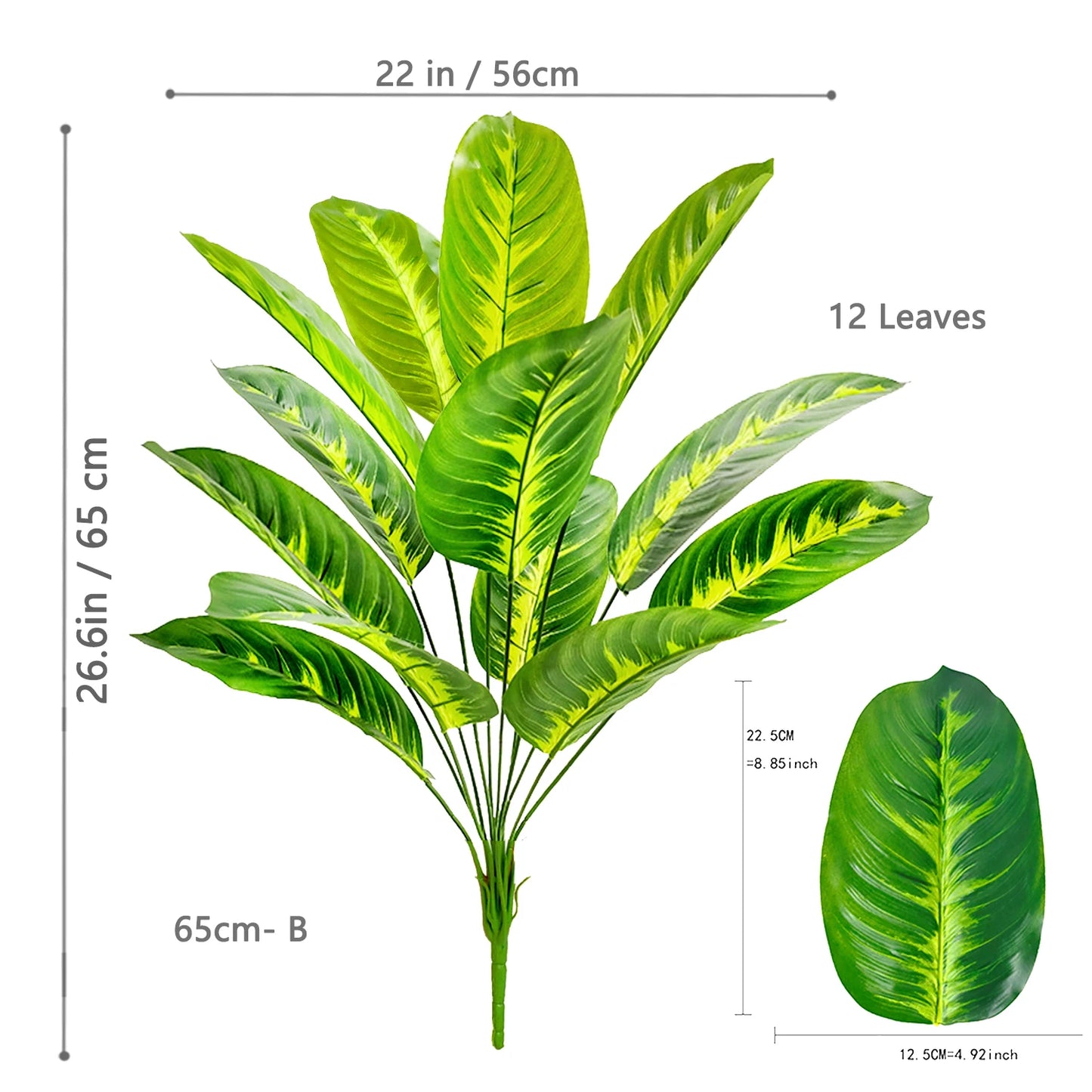 60-90-120cm（47.2in) Artificial Tropical Palm Tree Fake Banana Plant Leaves Real Touch Strelitzia Plastic Plant for Home Garden