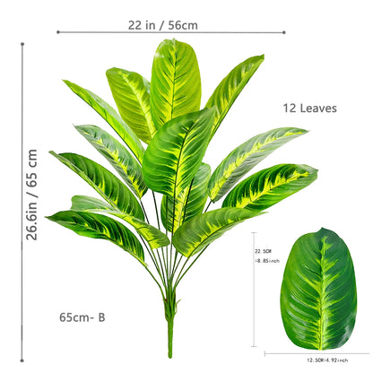 60-90-120cm（47.2in) Artificial Tropical Palm Tree Fake Banana Plant Leaves Real Touch Strelitzia Plastic Plant for Home Garden