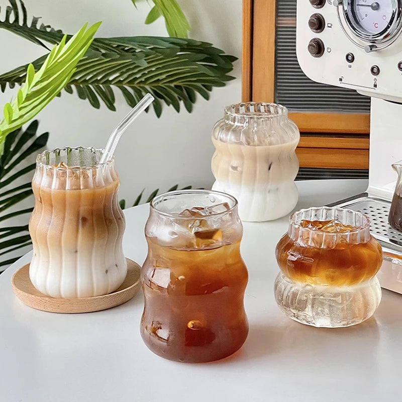 Glass Drinkware Cold Coffee Cups Latte Coffee Glass Iced Juice Milk Water Bottle Aesthetic Cup Wine Cocktail Glass כוסות לקפה קר