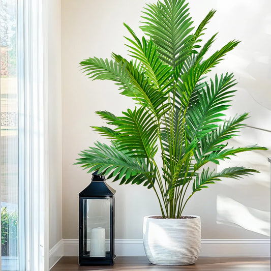 66-125cm（49.2in） Artificial Palm Tree Tropical Fake Plant Green Plastic Palm Leaf Branches Suitable for Home Garden Decoration