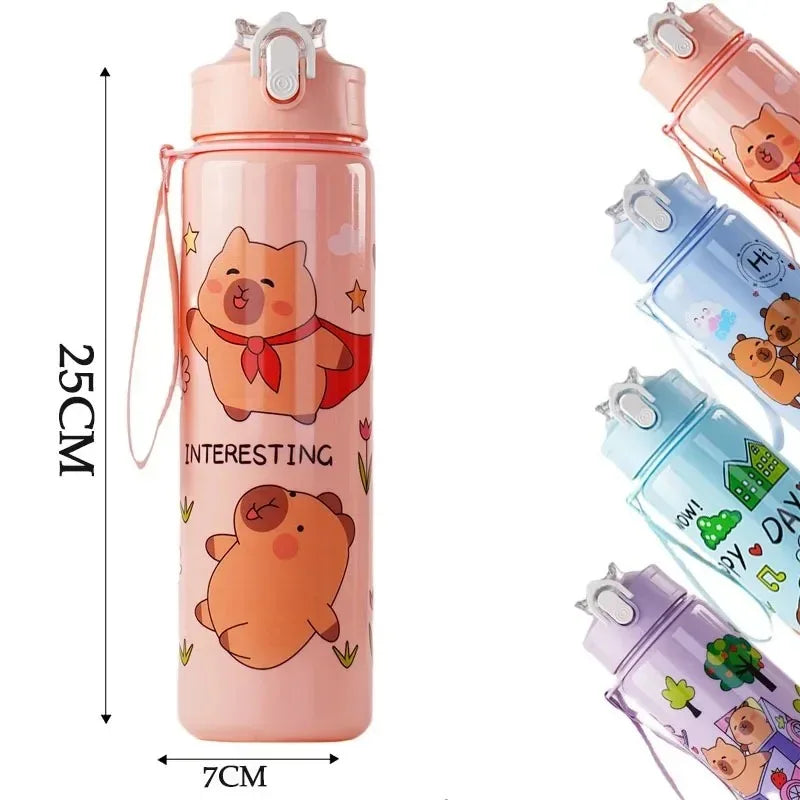 1/2/4PCS 750ml Capybara Straw Mug Cute Kids Water Bottle with Adjustable Strap Portable Cartoon Design School Student Drinkware