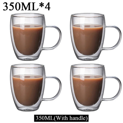 150/250/350/450ml Heat Resistant Double Wall Coffee Cup Transparent Glass Whiskey Tea Milk Cups Cold Beverage Wine Mug Drinkware
