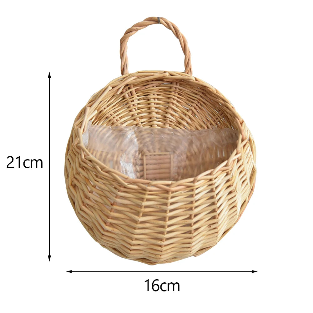 Hanging Planter Wall Mounted Basket Handmade Wicker Flower Pot Woven Rattan Flower Plant Basket Balcony Garden Home Decor