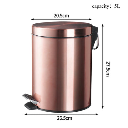 Modern 5L Stainless Steel Champagne Silent Hotel Bathroom Dust Bin and Kitchen Household Metal Waterproof Garbage Can Gold Foot