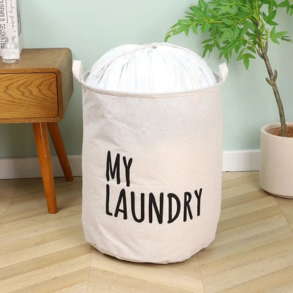Cotton and Linen Laundry Basket Household Foldable Laundry Basket Waterproof Clothes and Toys Storage Bucket Laundry Supplies