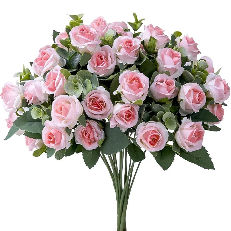 10 Heads Artificial Flower Silk Rose white Eucalyptus leaves Peony Bouquet Fake Flower for Wedding Table Party Vase Home Decor