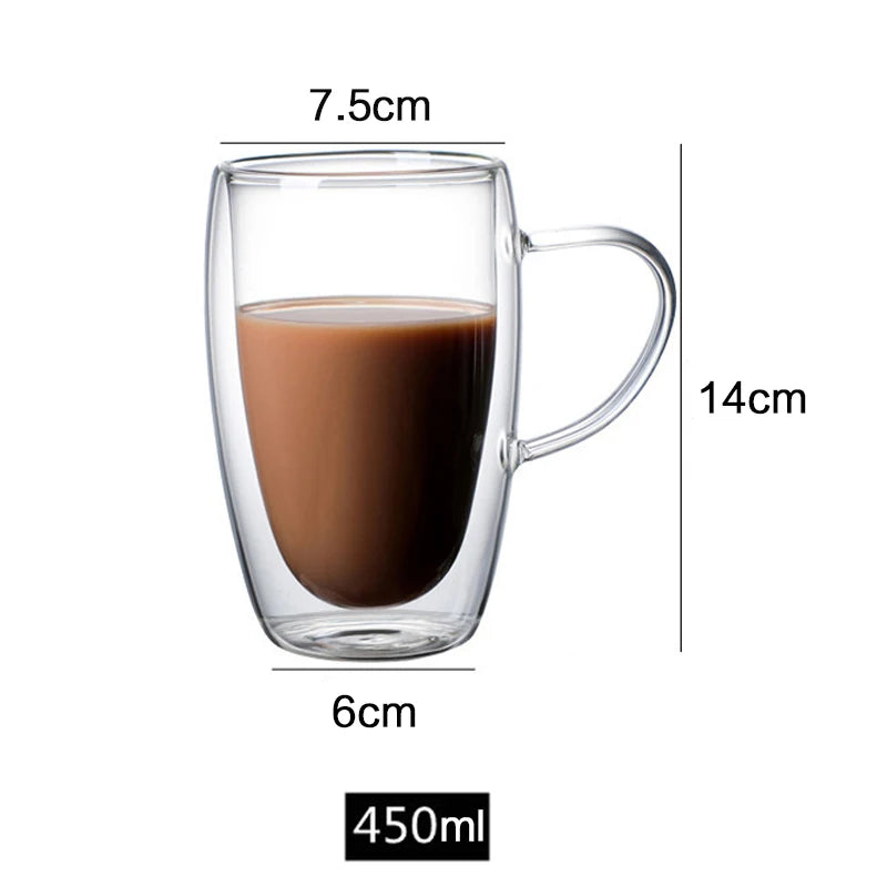150/250/350/450ml Heat Resistant Double Wall Coffee Cup Transparent Glass Whiskey Tea Milk Cups Cold Beverage Wine Mug Drinkware