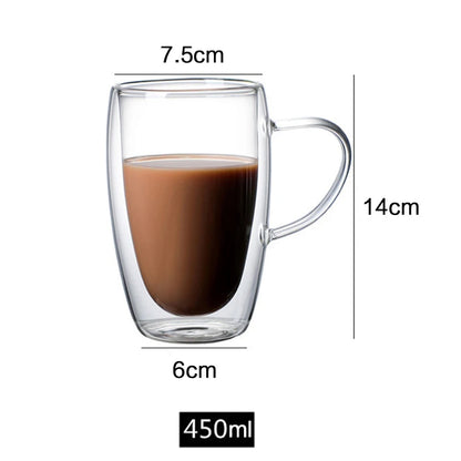 150/250/350/450ml Heat Resistant Double Wall Coffee Cup Transparent Glass Whiskey Tea Milk Cups Cold Beverage Wine Mug Drinkware