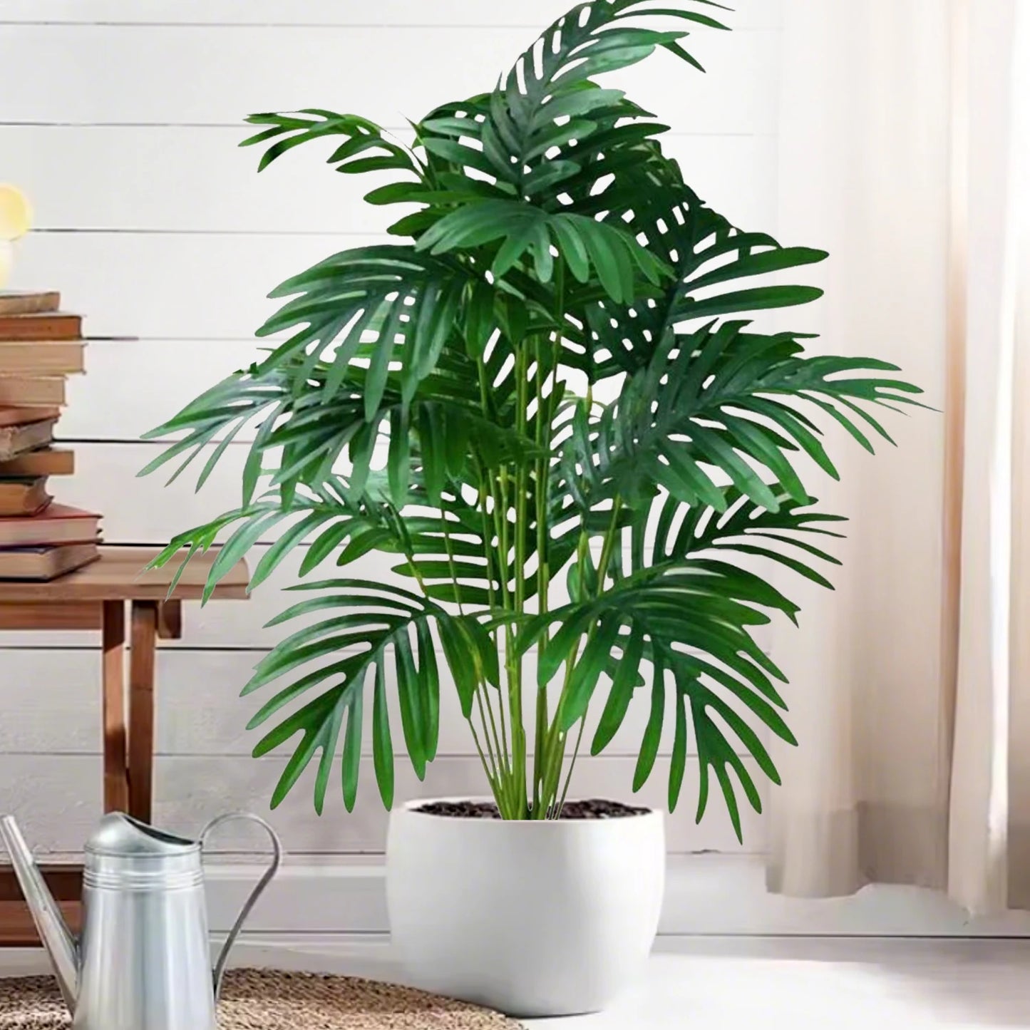66-125cm（49.2in） Artificial Palm Tree Tropical Fake Plant Green Plastic Palm Leaf Branches Suitable for Home Garden Decoration