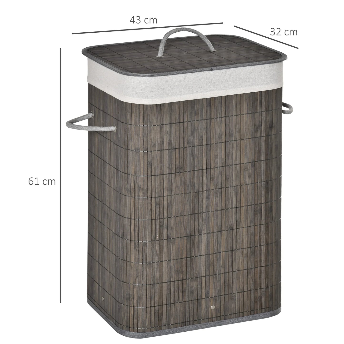 HOMCOM Collapsible Clothes Hamper with Lid Handles Removable Lining, Grey