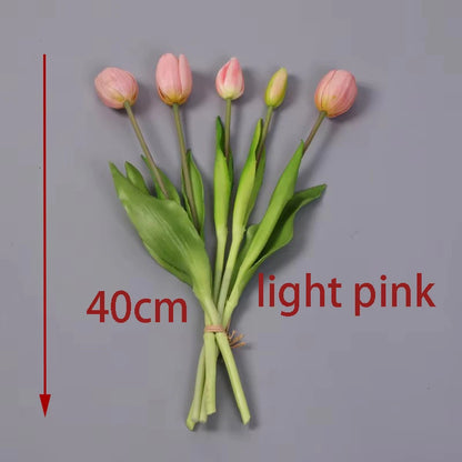 5pcs/Bouquet New Silicone Tulip Artificial Flower 40cm Real Touch Fake Plant B For Wedding Decoration Home Garen Acceeeories