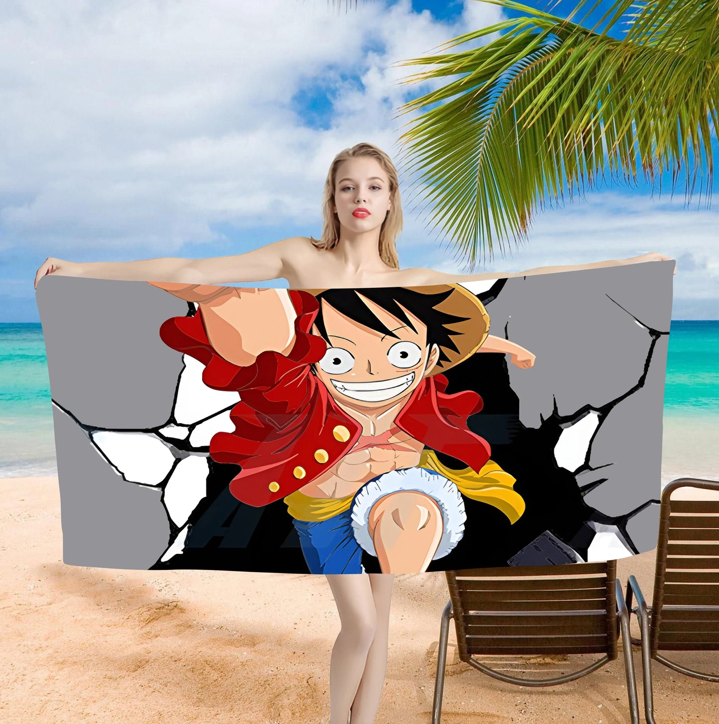 One Piece Luffy Bath Towel - Anime Design, Soft Absorbent, Perfect for Fans, Adds Adventure to Your Beach Days