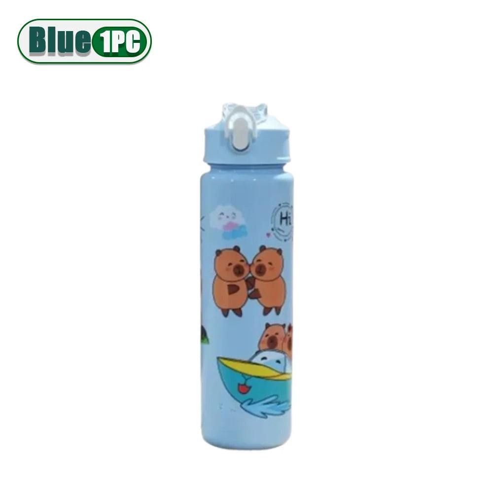 1/2/4PCS 750ml Capybara Straw Mug Cute Kids Water Bottle with Adjustable Strap Portable Cartoon Design School Student Drinkware