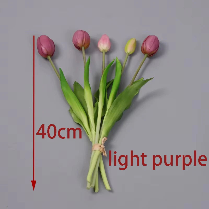 5pcs/Bouquet New Silicone Tulip Artificial Flower 40cm Real Touch Fake Plant B For Wedding Decoration Home Garen Acceeeories