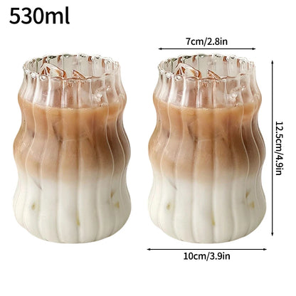 Glass Drinkware Cold Coffee Cups Latte Coffee Glass Iced Juice Milk Water Bottle Aesthetic Cup Wine Cocktail Glass כוסות לקפה קר