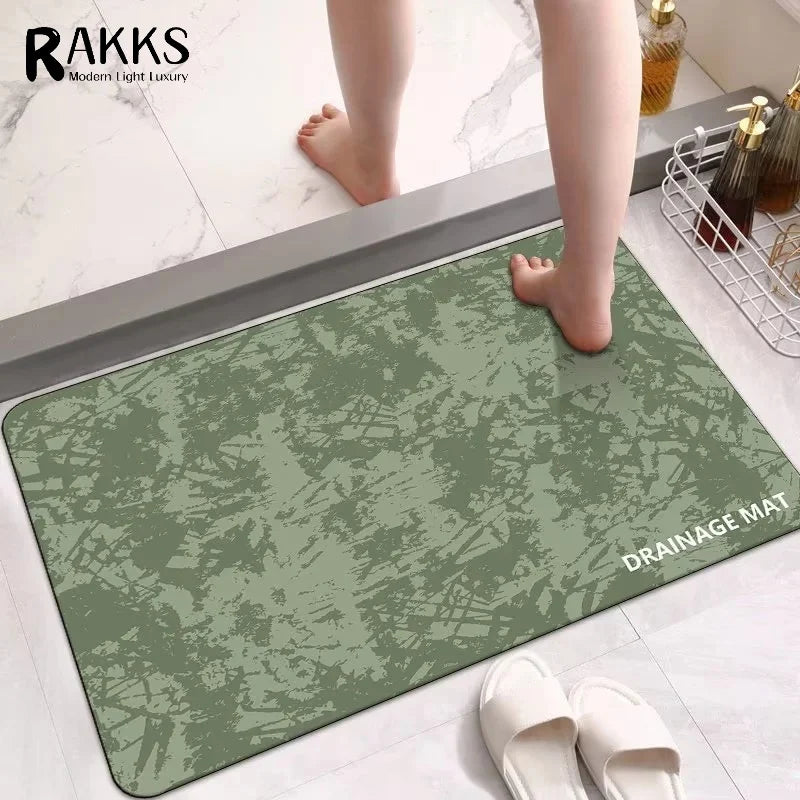 RAKKS Simple Super Absorbent Bath Mat Diatomite Stone Floor Mat, Non Slip Durable Bathroom Rug for Wet Areas Home Carpet Rug