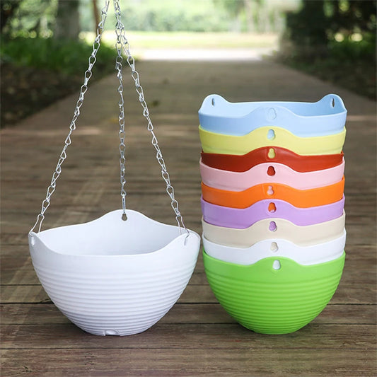 Hanging Orchid Pot With Chain Plastic Hanging Basket Flowerpot Wall Mounted Green Pot For Plant Herb Plant Container